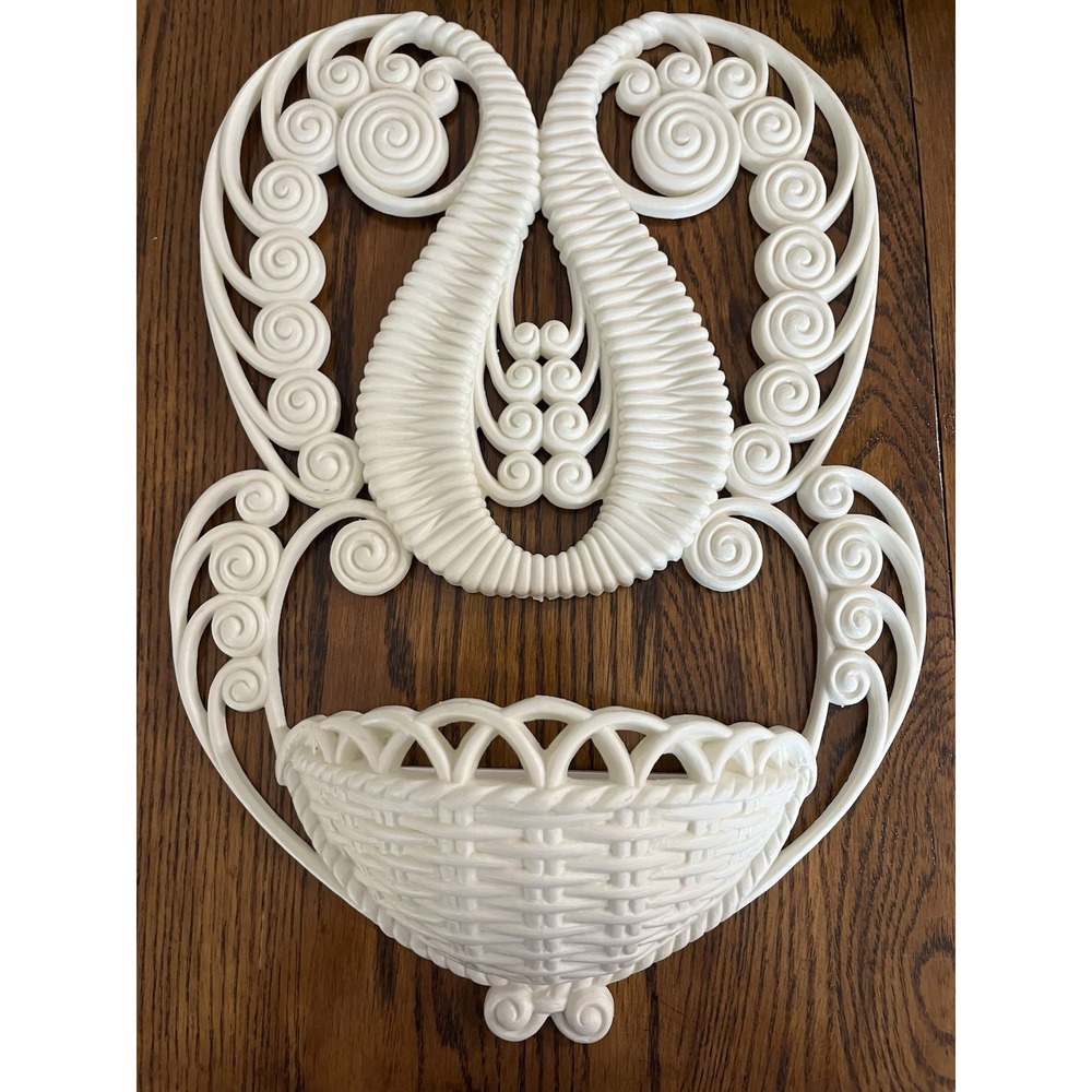 Vintage Homco Burwood Art Deco Wall-Hanging Pocket Planter Faux Wicker #2298